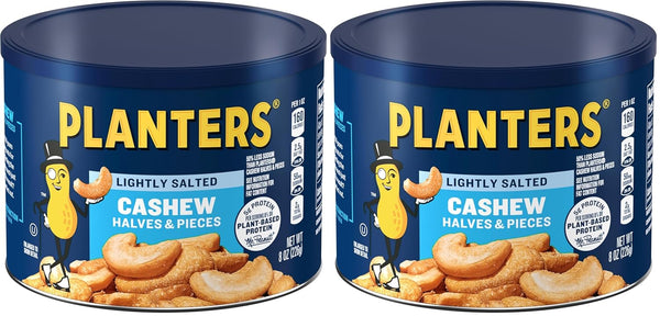 PLANTERS Lightly Salted Cashews - Cashew Halves & Pieces, Plant-Based Protein, 8 Oz Canister