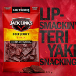 Jack Link's Teriyaki Beef Jerky Half Pounder 8 oz Large Jerky Bag Real Meat Protein Snacks