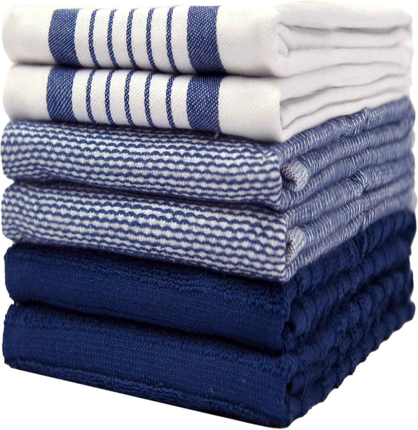 Premium Kitchen Towels (20”x 28”, 6 Pack) | Large Cotton Kitchen Hand Towel | Flat & Terry Dish Cloths | Highly Absorbent Tea Towels Set with Hanging Loop | Gray