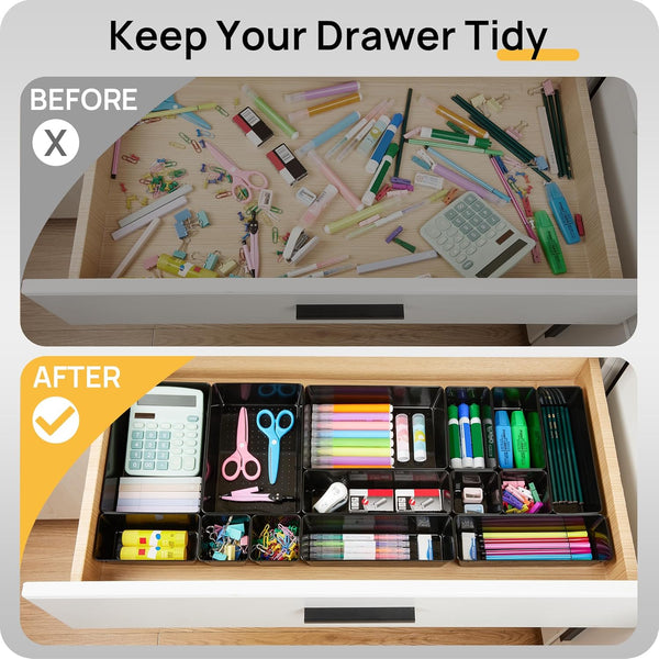 Vtopmart Office Desk Drawer Organizers Set, 25 PCS Plastic Trays, Storage Bins for Desk Accessories and Bathroom