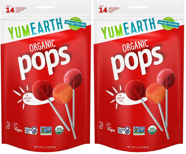 YumEarth Organic Pops Variety Pack, 60 Fruit Flavored Favorites Lollipops, Allergy Friendly, Gluten Free, Non-GMO, Vegan, No Artificial Dyes