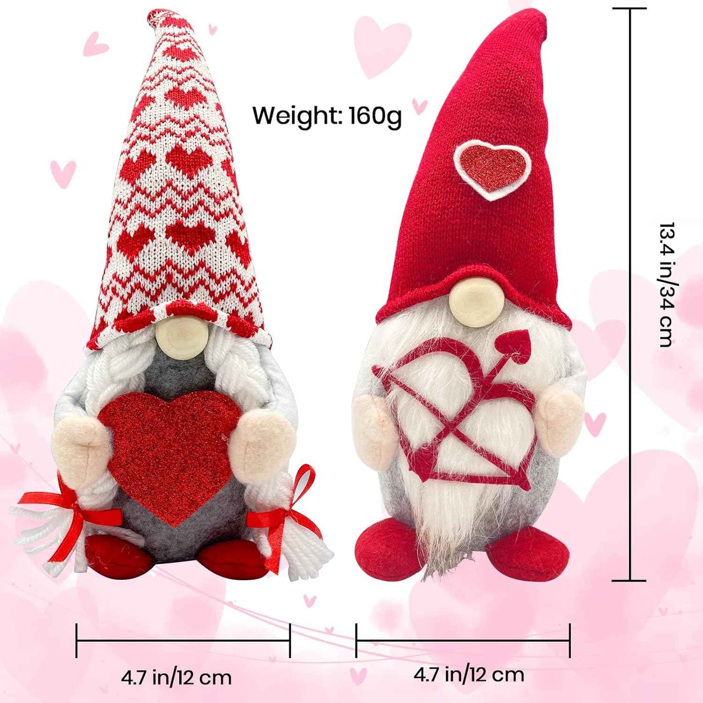 Valentines Day Decor - Valentines Day Decorations - Red Valentine Couple Plush Gnomes Decorations for Home, Indoor, Office - Valentine Gifts for Her, Girls - Romantic Anniversary Vday Gift