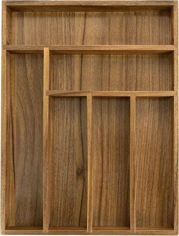 Acacia Kitchen Drawer Organizer with 8 Slots and Adjustable Size