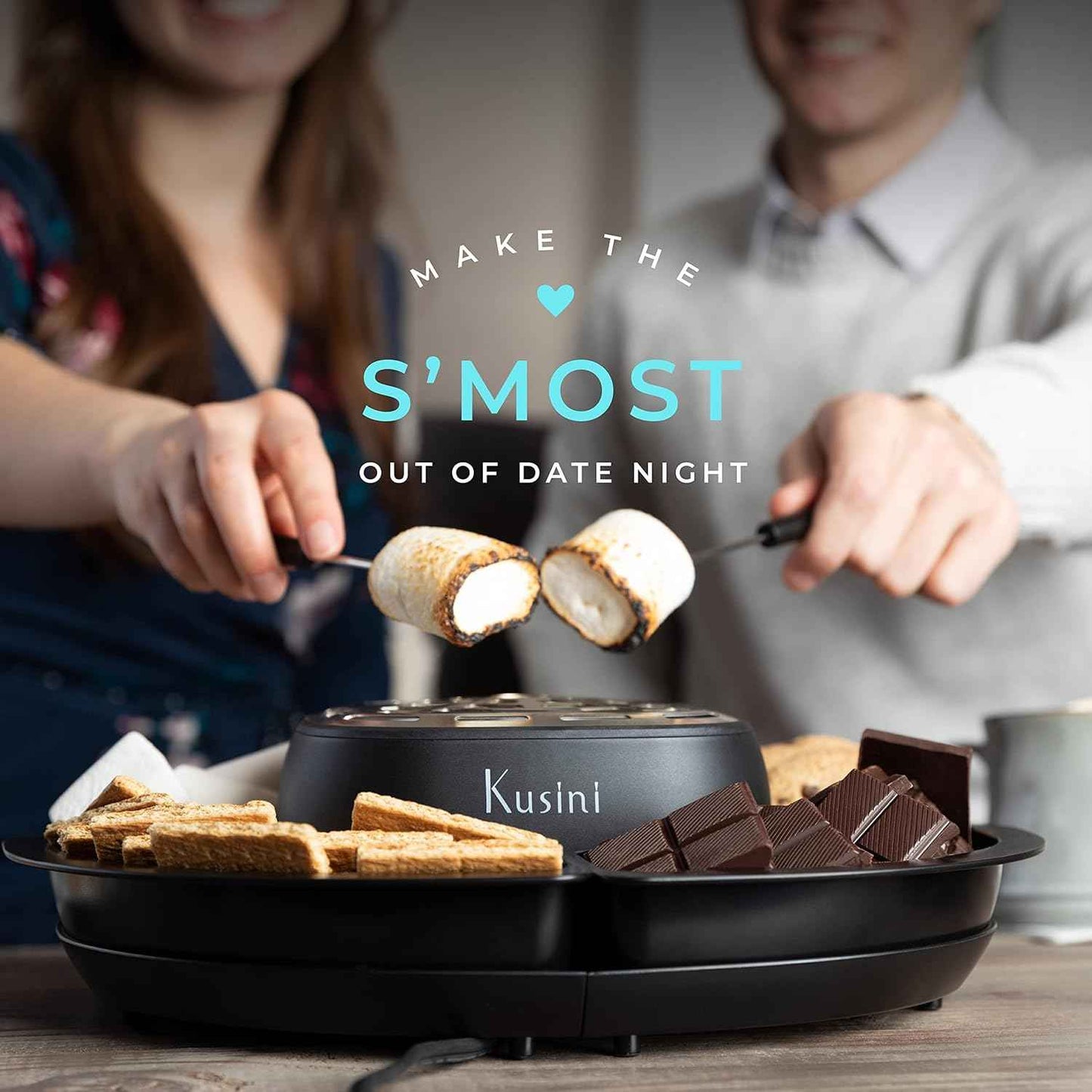 Kusini Flameless Electric Marshmallow Roaster with 4 Detachable Trays & 4 Roasting Forks, Gift Set for Date Night