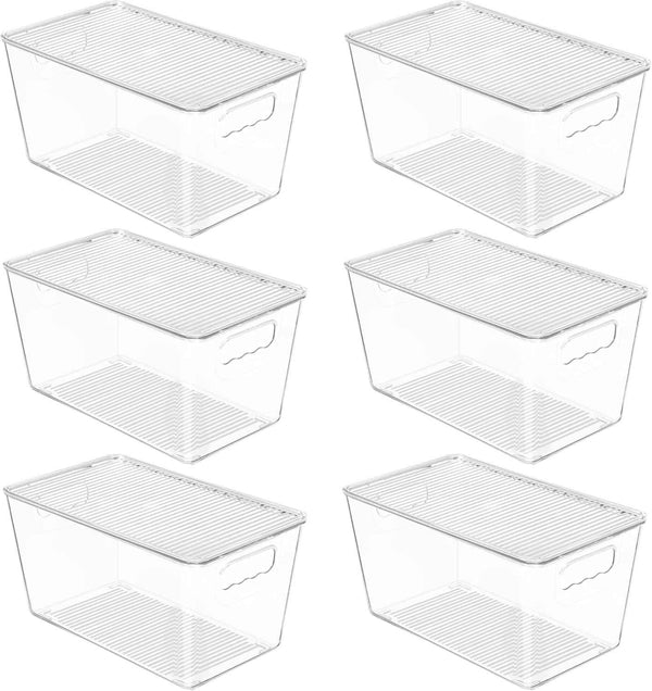 Vtopmart 6 Pack Clear Stackable Storage Bins with Medium Plastic Containers for Pantry Organizer and Storage