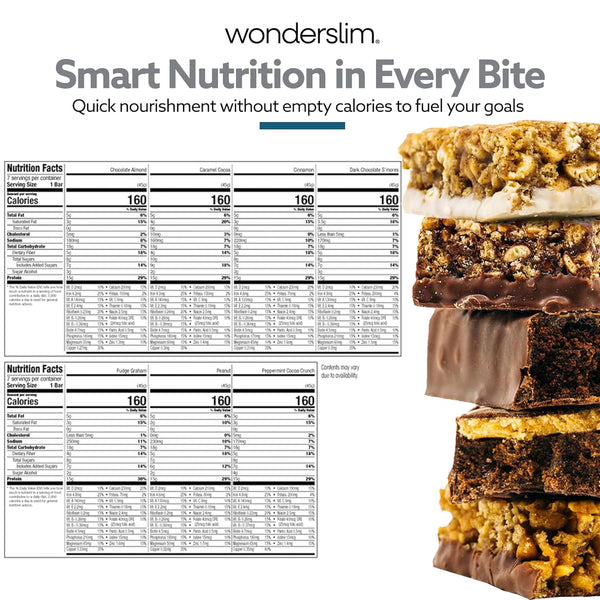 WonderSlim Meal Replacement Protein Bar Variety Pack 15g Protein 20 Vitamins and Minerals