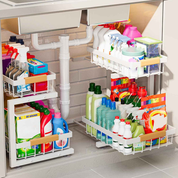ADBIU Under Sink Organizer, 2 Pack 2 Tier Expandable Height Kitchen Bathroom Cabinet Organizers