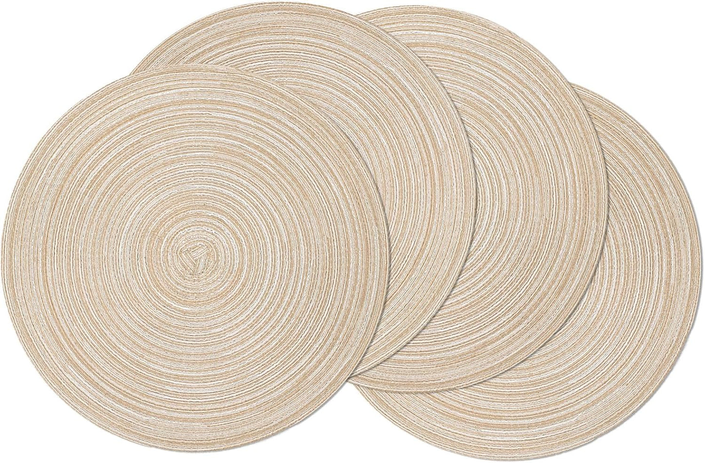 SHACOS 15 inch Round Braided Placemats Set of 6 Non Slip Heat Resistant Cotton Polyester Table Mats Washable Place Mats for Kitchen Dining Party Table Decor (Beige, 6)