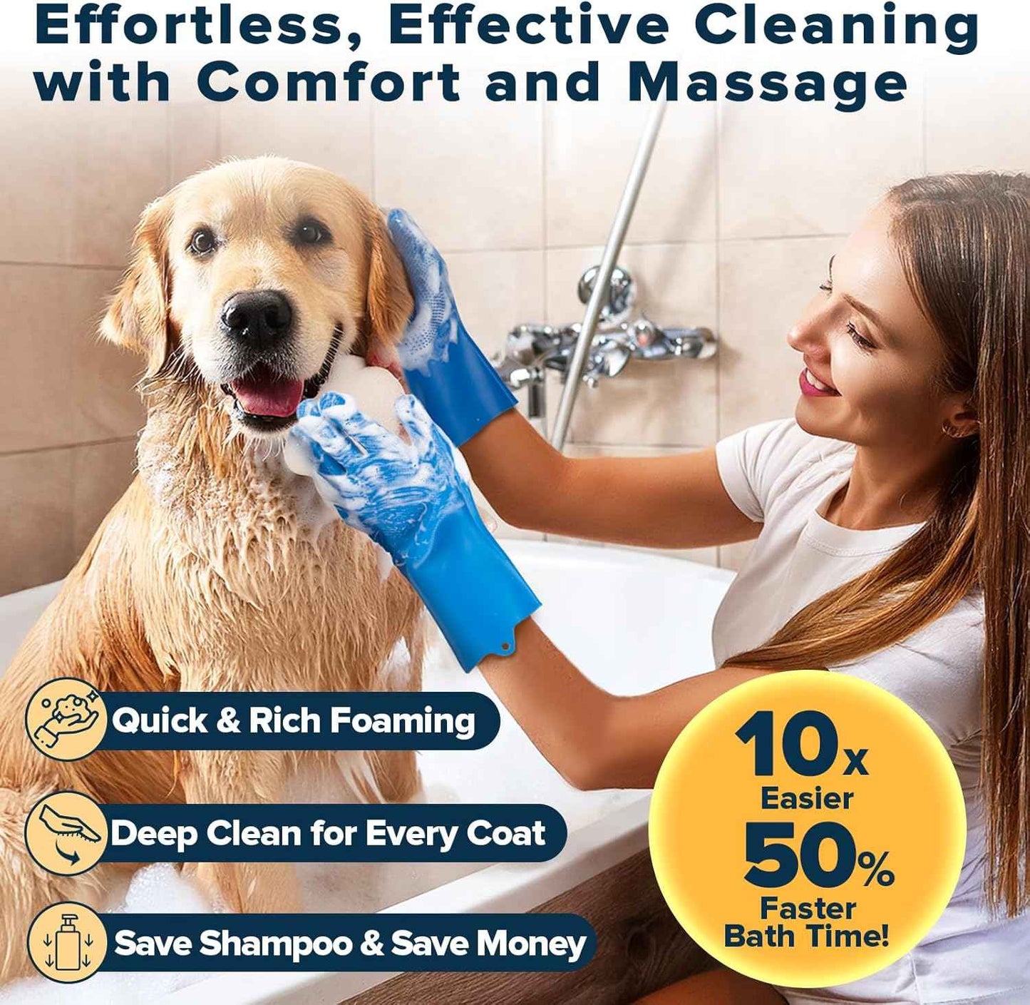 6PCS Pet Grooming Kit for Dogs,Cats and Horses | Dog Washing Gloves | Dog Bath Brush | Dog Bath Gloves | Dog Shampoo Brush | Pet Grooming Gloves | Dog Bath Supplies (Navy Blue)