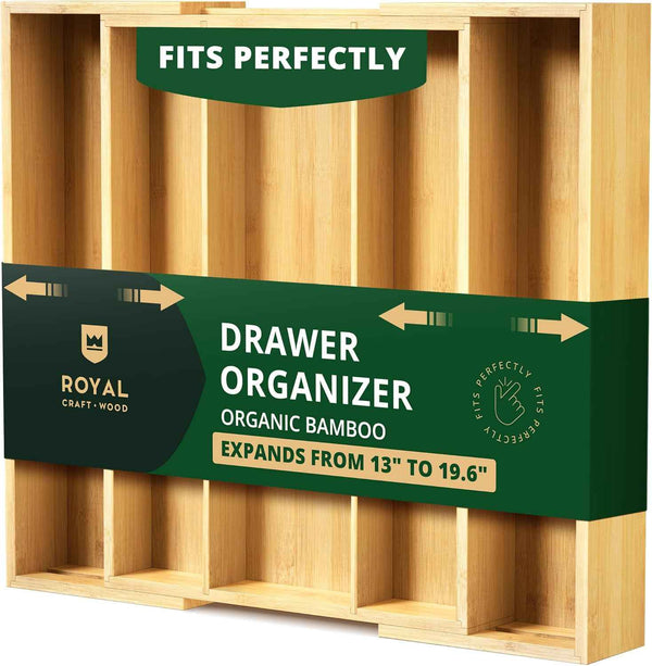 ROYAL CRAFT WOOD Luxury Bamboo Kitchen Drawer Organizer - Silverware Organizer, Utensil Holder & Cutlery Tray Drawer Dividers for Flatware (9 Slot, Natural)