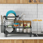 Compact 2 Tier Dish Drying Rack for Kitchen Counter
