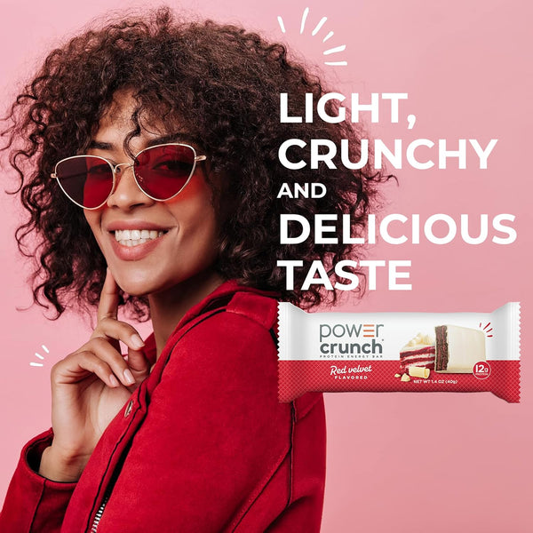Power Crunch Protein Energy Wafer Bars, Red Velvet, 12 Count