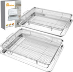 Air Fryer Basket Oven - 2 Set Large Air Fryer Basket and Tray Stainless Steel Oven Air Fryer Rack Pan Accessories for Baking 15.4"x11.2"