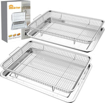 Air Fryer Basket Oven - 2 Set Large Air Fryer Basket and Tray Stainless Steel Oven Air Fryer Rack Pan Accessories for Baking 15.4"x11.2"