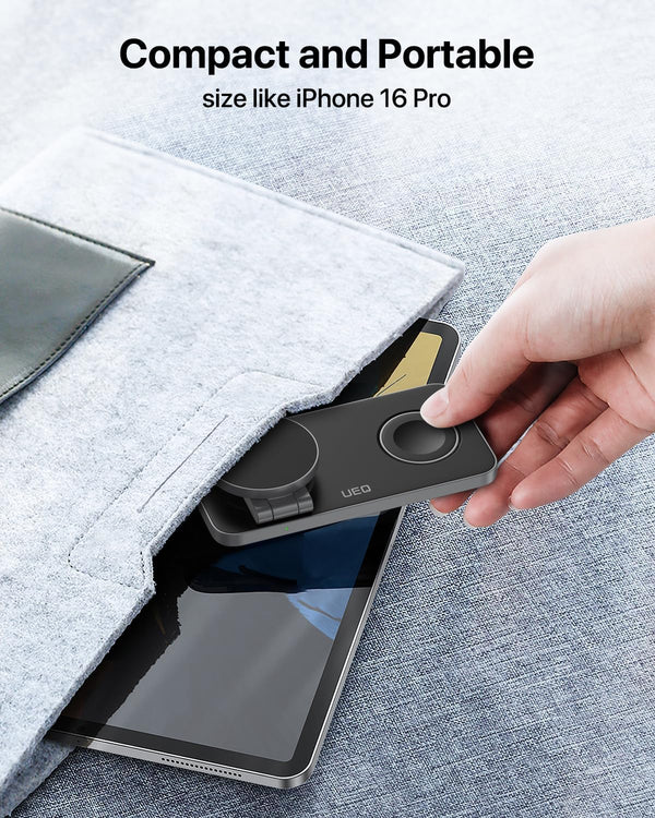 Foldable 3 in 1 Wireless Charging Station for Apple Magsafe Charger Stand,Fast Magnetic Wireless Charger Station for iPhone 17 Air 16 15 14 13 12 Series,Airpods Pro,Apple Watch Ultra (Pure Black)