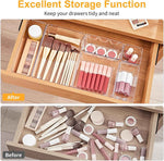 smartake 13-piece clear drawer organizers with non-slip silicone pads, 5-size desk bathroom organizer trays for makeup, jewelries, utensils storage in bedroom dresser, office and kitchen