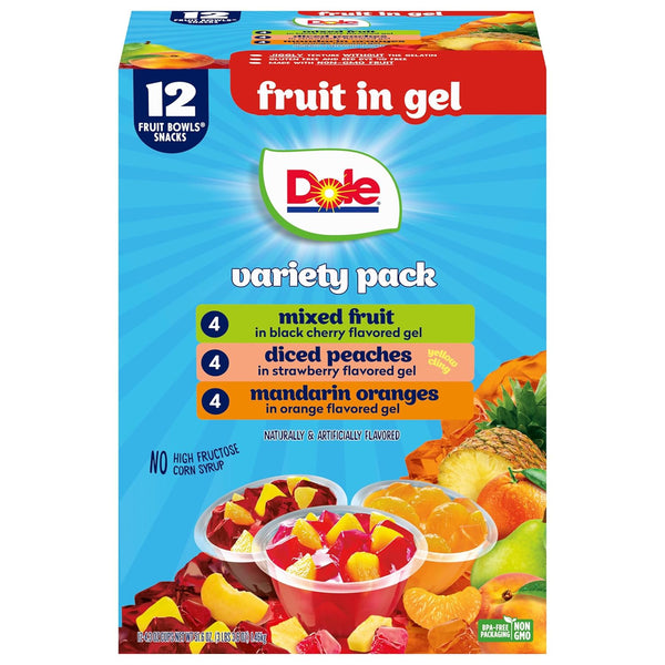 Dole Diced Peaches, Mandarin Oranges, and Cherry Mixed Fruit Variety Pack, 12 Pack, 4 oz Bowls