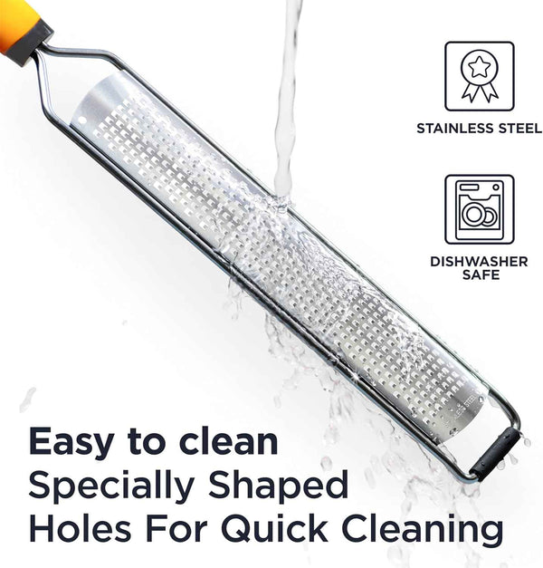 Deiss PRO Citrus Lemon Zester & Cheese Grater — Parmesan Cheese, Lemon, Ginger, Garlic, Nutmeg, Chocolate, Vegetables, Fruits - Razor-Sharp Stainless Steel Blade + Protect Cover - Dishwasher Safe