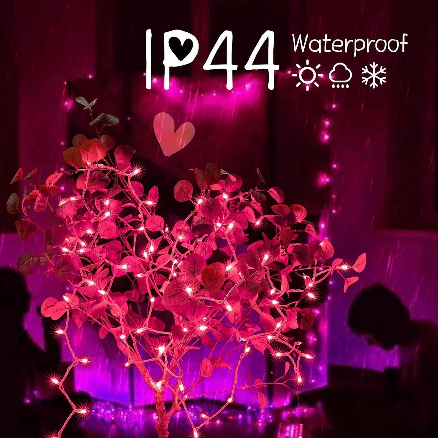 Christmas Pink Mini String Lights - 100 Count 25 Feet Detachable Incandescent Bulb Waterproof Fairy Lights Plug in for Indoor Outdoor Party Patio Xmas Tree Valentine's Day Decoration, White Wire