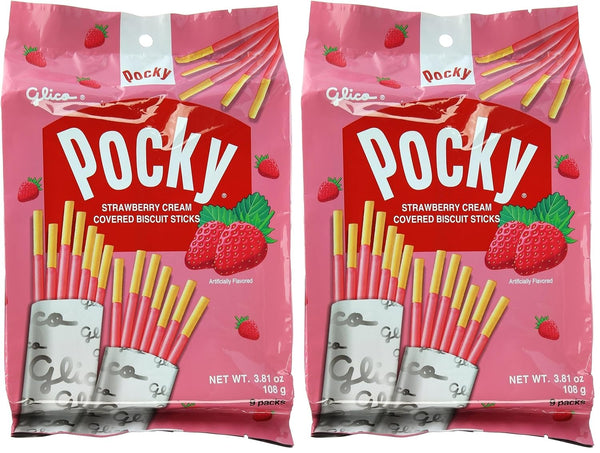 Glico Pocky Strawberry Cream Covered Biscuit Sticks 9 Individual Bags 3.81 oz