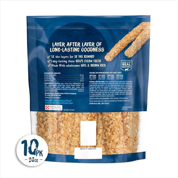 Purina Busy Rawhide dog bones for small/medium breeds, 10-count 20 oz. pouch with oats & brown rice