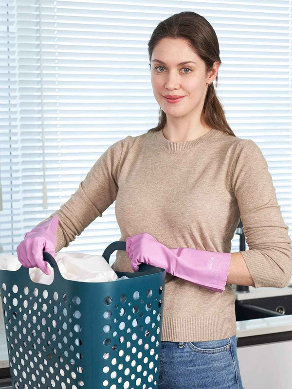 LANON 3 Pairs wahoo Skin-Friendly Cleaning Gloves, Dishwashing Kitchen Gloves with Cotton Flocked Liner, Reusable, Non-Slip, Mauve Mist, Large
