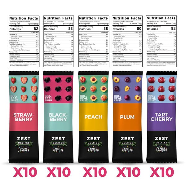 Fruit Snacks by Zest Delites, Vegan Apple-Based Strips, 50 Pieces, 0.88 oz Each