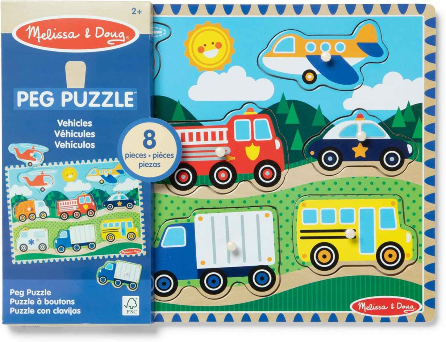 Melissa & Doug Vehicles Wooden Peg Puzzle (8 pcs)