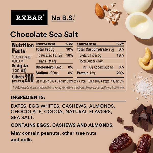 RXBAR Protein Bars, 10 Count, 18.3oz Box, Chocolate Sea Salt