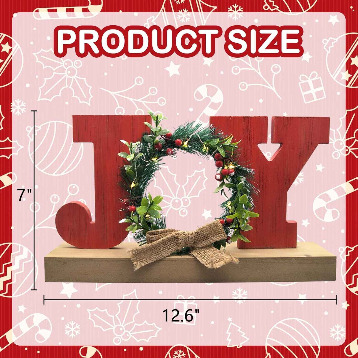 Christmas Decorations for Home LED Lighted JOY Decor Farmhouse Wooden Wreath Tabletop Merry Christmas Signs Rustic Holiday Block cIndoor Decorative Sign