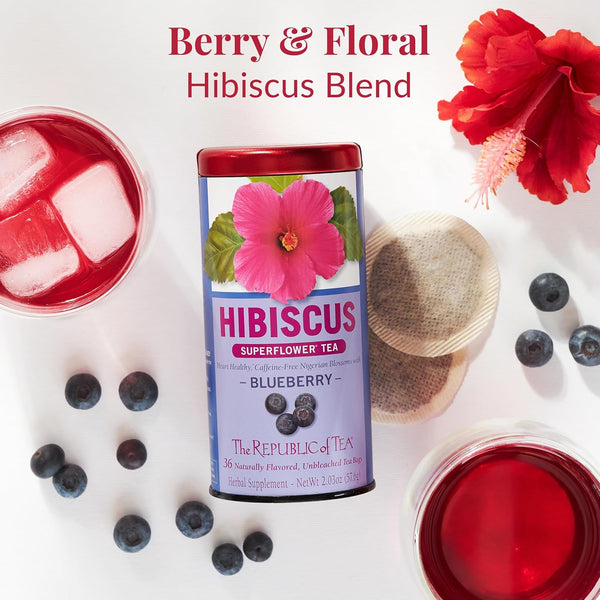 Hibiscus Blueberry Superflower Herbal Tea 36 Tea Bag Tin
