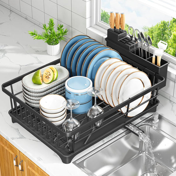 Space-Saving Dish Drying Rack for Kitchen Counters, White