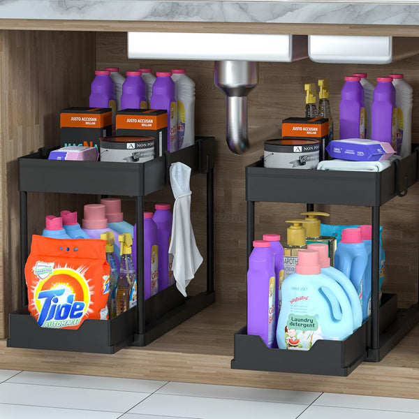 DEKAVA Under Sink Organizer 2 Pack, Bathroom Cabinet Organizer, 2 Tier Sliding Cabinet Basket