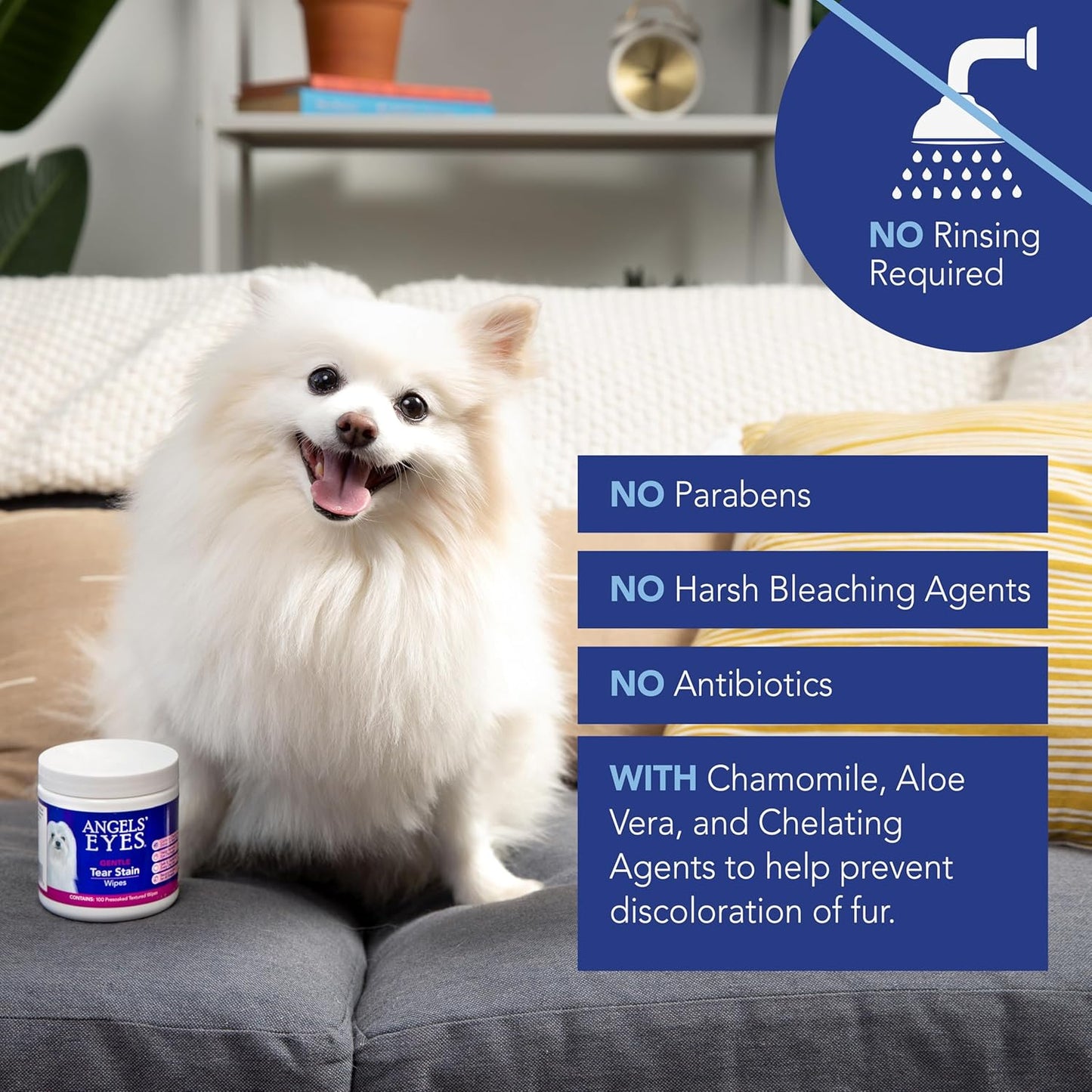 Angel's Eyes Gentle Tear Stain Wipes for Dogs and Cats - 100 Ct - Presoaked Textured (AEGTSW100)