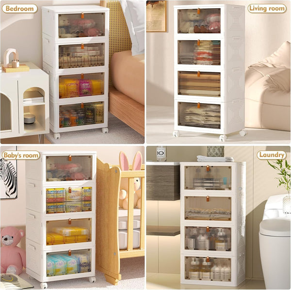 4 Tier Plastic Storage Bins with Lid for Living Room Office Dorm