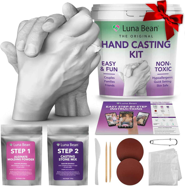 Luna Bean original hand mold kit for couples, valentine's day gifts, engagement gifts, wedding bridal, with premium molding formula, easy to use, 10-minute casting time