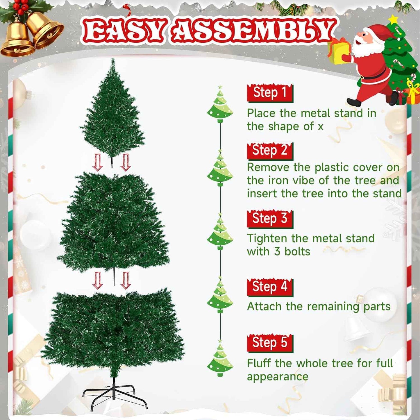 LEVELEVE Premium Pre-Lit 6FT Classic Artificial Holiday Christmas Tree w/1,000 Branch Tips,250 LED Lights for Home,Office,Party Decoration