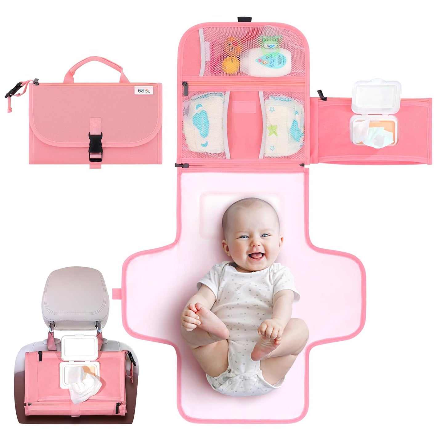 Kopi Baby Portable Diaper Changing Pad - Baby Diaper Changer Travel Bag with Wipes Pocket, Smart Design Portable Changing Mat, Infant Travel Station Kit, Gift for Newborn Girl & Boy - Grey, Classic