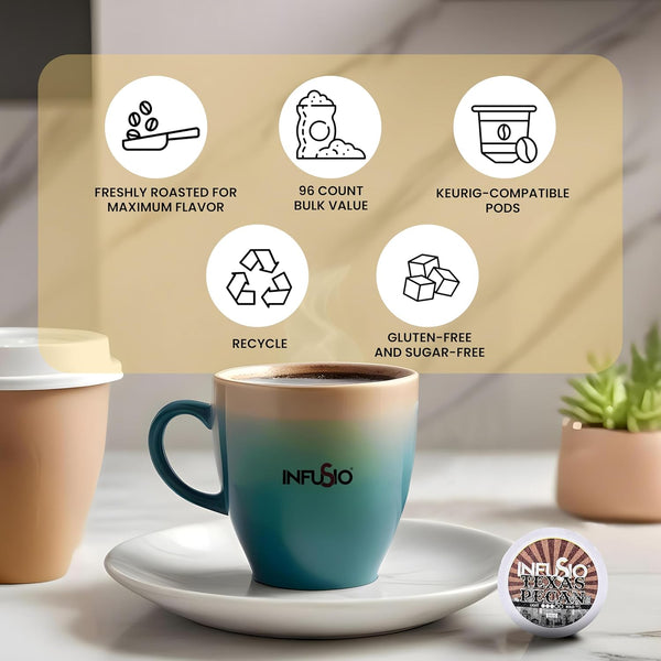 InfuSio Flavored Coffee Pods Variety Pack, 96 Count, 12 Medium Roast Blends, Compatible with Keurig K-Cup 2.0 Brewers