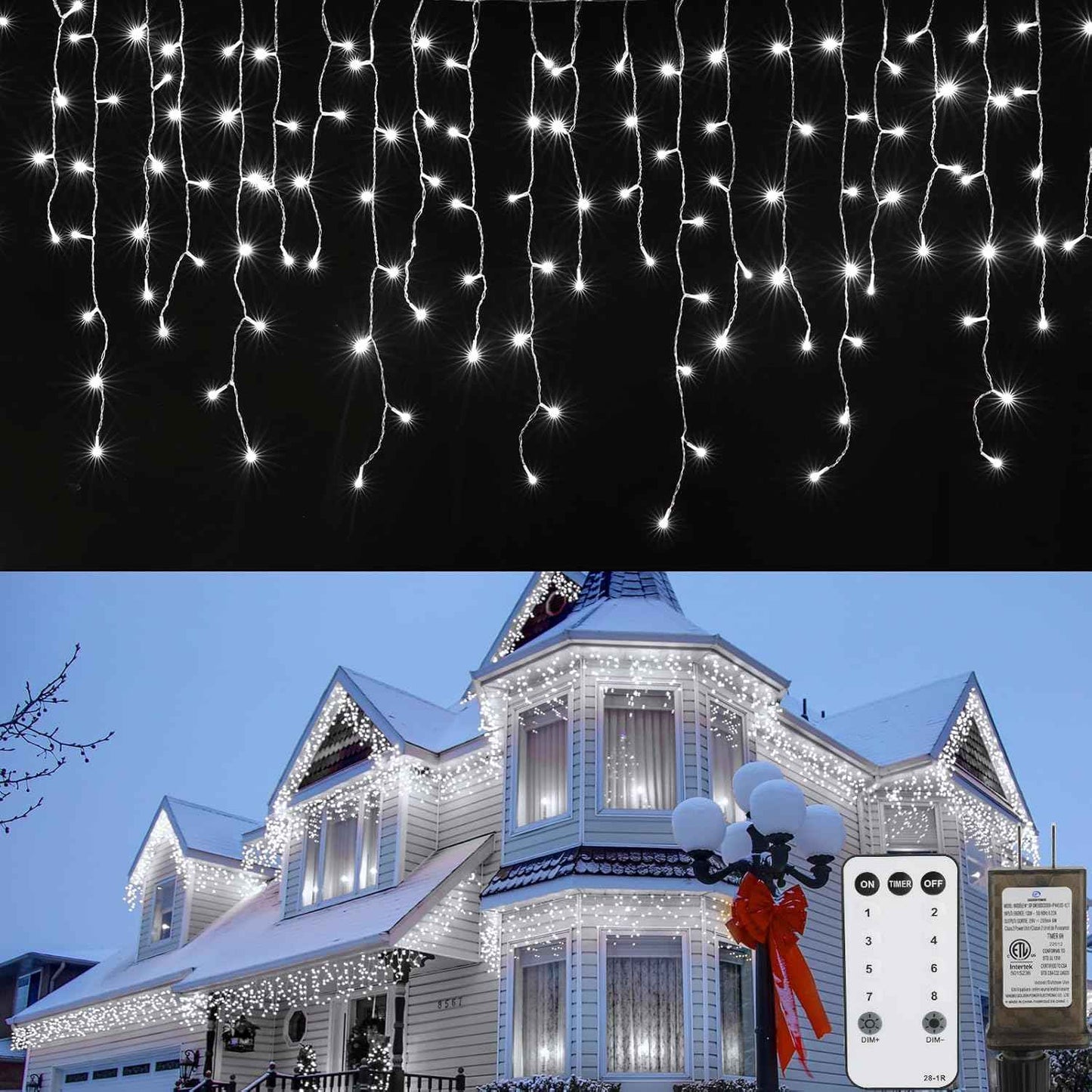 Brightown 40FT Warm White Icicle Christmas Lights, 432 LED Outdoor Waterproof String Lights with 81 Drops, 8 Modes, Timer, Connectable, Remote Included