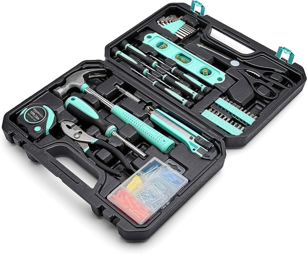 Amazon Basics 142-Piece Household Tool Kit for Home Repair, Hand Tools with Storage Case, 13.39 x 9.25 x 2.95 inch, Pink