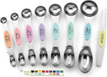 Spring Chef Stainless Steel Magnetic Measuring Spoons Set with Strong N45 Magnets, Heavy Duty Metal Kitchen Gadgets for Baking & Cooking, Fits in Most Kitchen Spice Jars, Set of 8 with Leveler, Black