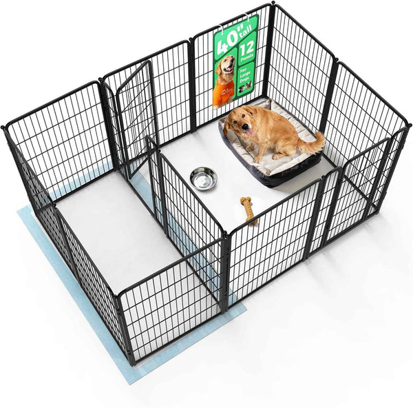 FXW Homeplus Unleashed Indoor Dog Playpen - Stress-Free and Safe Play, Heavy Duty 24 Inch 6 Panels Dog Pen for Puppy and Small Dogs, Black│Patented