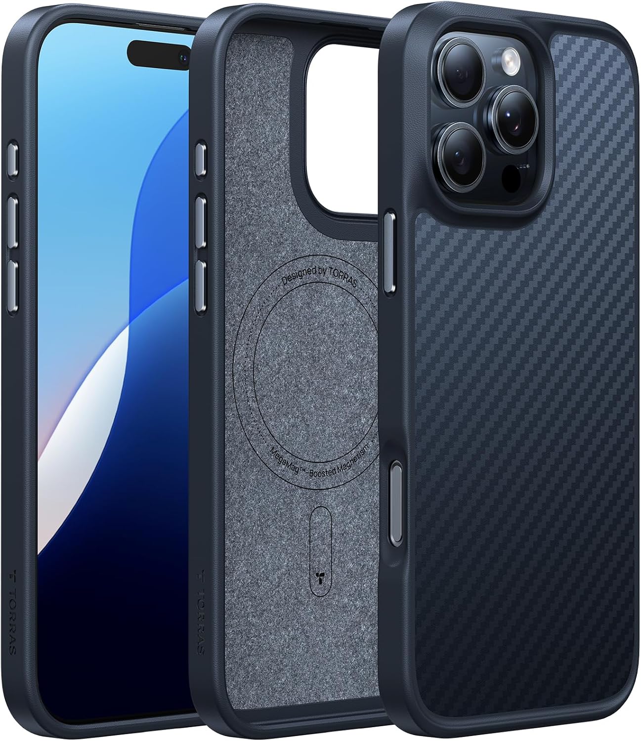 TORRAS Stronger Magnetic & Shockproof for iPhone 17 Pro Max Case, Fit for MagSafe, Military Grade Drop Protection, Camera Control, DIY Button, Slim for iPhone 17 Pro Max Case Translucent Deep Blue - Rayz Mart