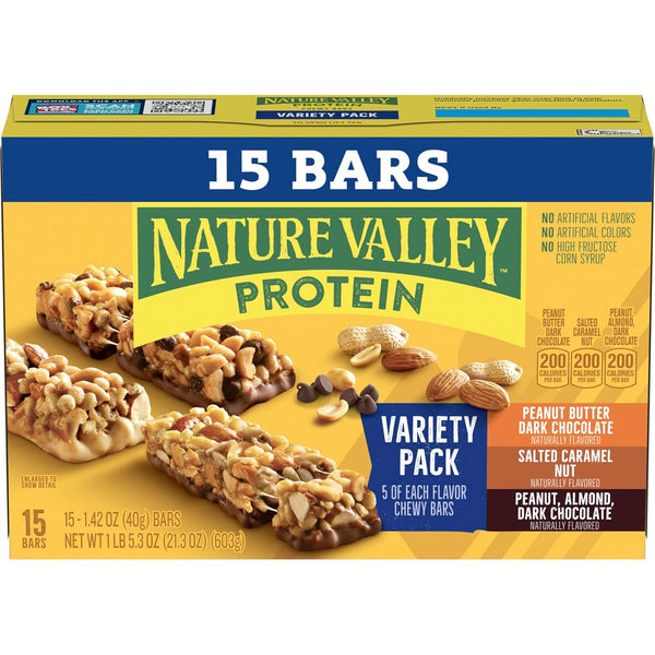 Nature Valley Protein Bars Variety Pack, 15 Count, 21.3 oz Box