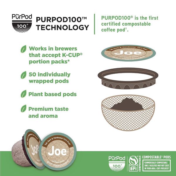 Joe Knows Coffee Tall Dark Handsome 50 Count Compostable Dark Roast Coffee Pods