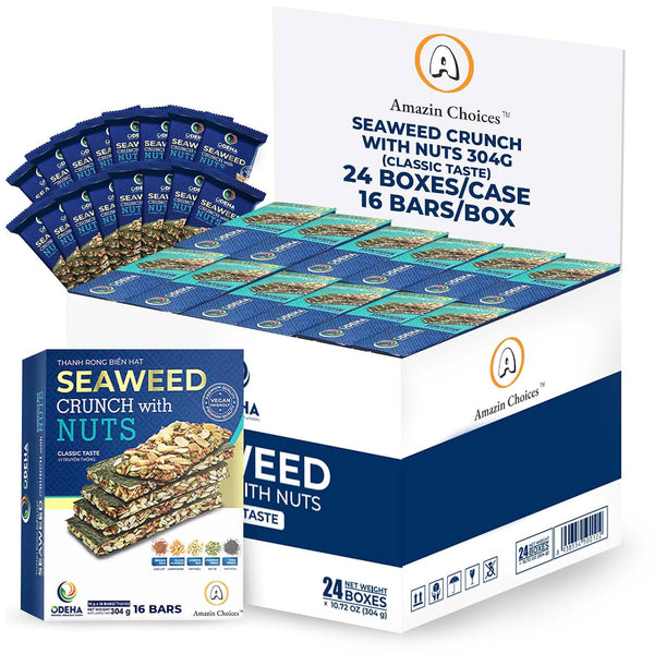 Vegan seaweed snack bars with nuts and seeds, baked without oils, crispy and flavorful