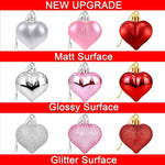 36pcs valentines heart shaped ornaments with red pink silver glitter baubles decorations set