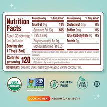 nutiva organic cold-pressed unrefined 15-ounce virgin coconut oil non-gmo sustainably farmed coconuts