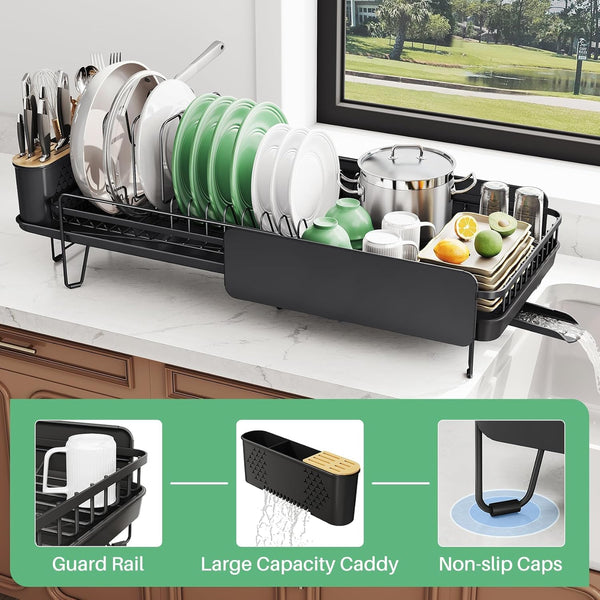 Large capacity stainless steel dish drying rack for kitchen counter